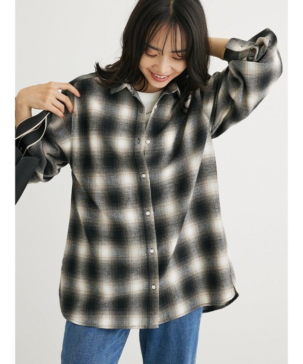 Green Parks ネルチェックシャツ Black