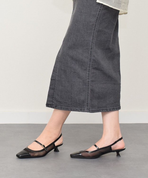 INTER-CHAUSSURES 【FABIO RUSCONI】ワンストラップネットバックバンドパンプス ブラックコンビ