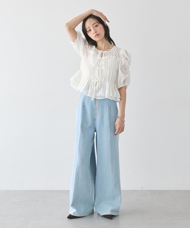 earth music&ecology フロントZIPバックレースアップデニム ライトインディゴ