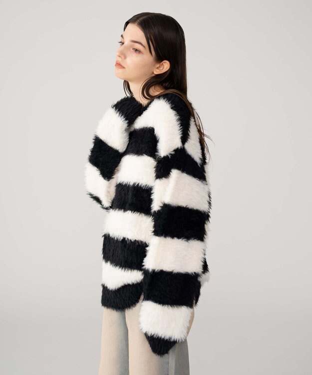 WEGO 【2025秋冬新作/ユニセックス着用ITEM/MLサイズ展開】フェザーニットプルオーバー ホワイトボーダー