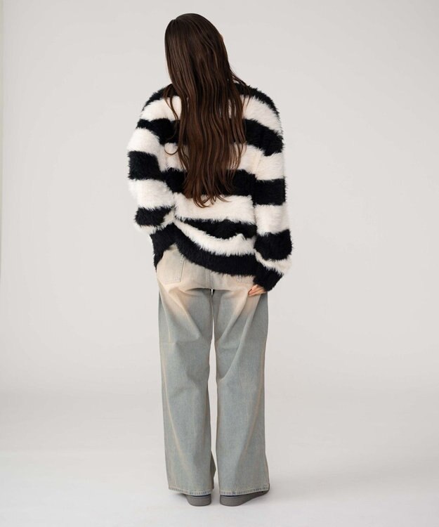 WEGO 【2025秋冬新作/ユニセックス着用ITEM/MLサイズ展開】フェザーニットプルオーバー ホワイトボーダー