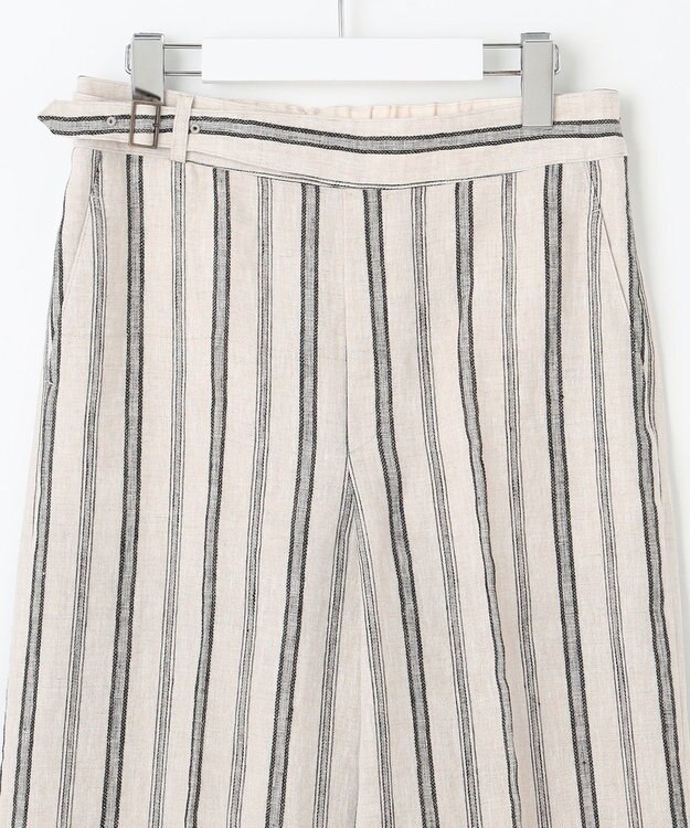 23区 S 【洗える】リネンストライプ ワイド パンツ ベージュストライプ