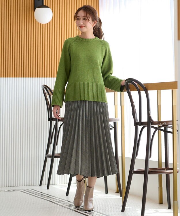 ANY 【6色展開】ラムウールラグランスリーブニット グリーン