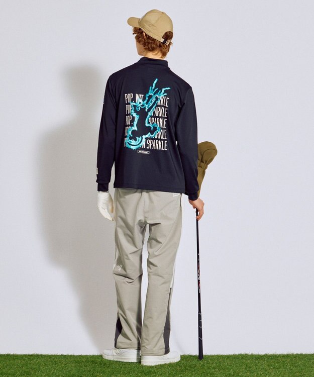 PW CIRCULUS 【吸水速乾 /  UV遮蔽率99.9% UVカット / ストレッチ】【MEN】アニマルグラフィックロングスリーブモックT  ゴルフ ブラック系