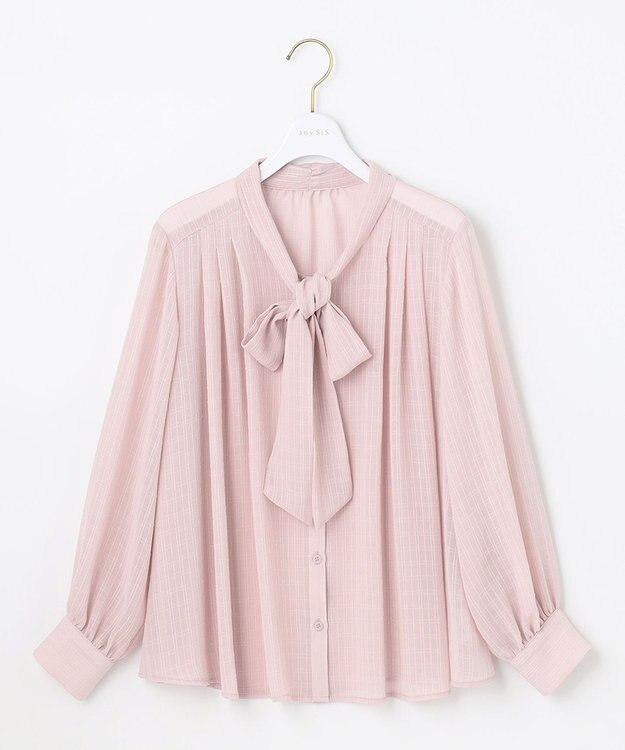 ANY SIS 【美人百花11月号掲載】シャドーチェックボウタイ ブラウス スモーキーピンク