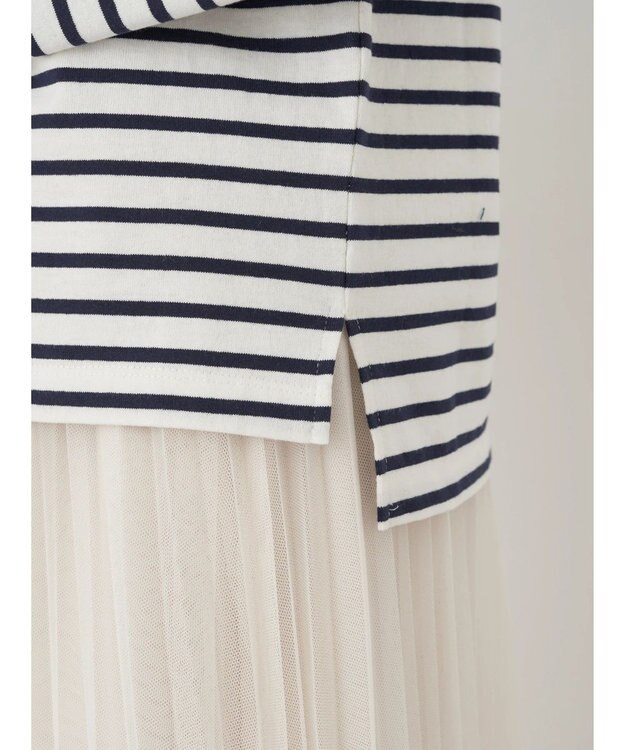 earth music&ecology レースボーダーカットソープルオーバー Navy