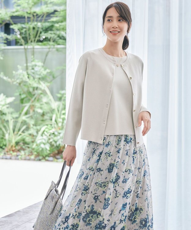 自由区 L 【アンサンブル対応・洗える】レーヨンストレッチ7分袖 ニット ベージュ