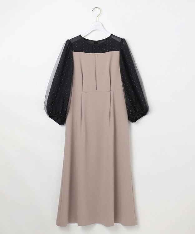 ANY SIS 【Lily Calin】シャイニードットコンビ ドレス シャンパン×スレート