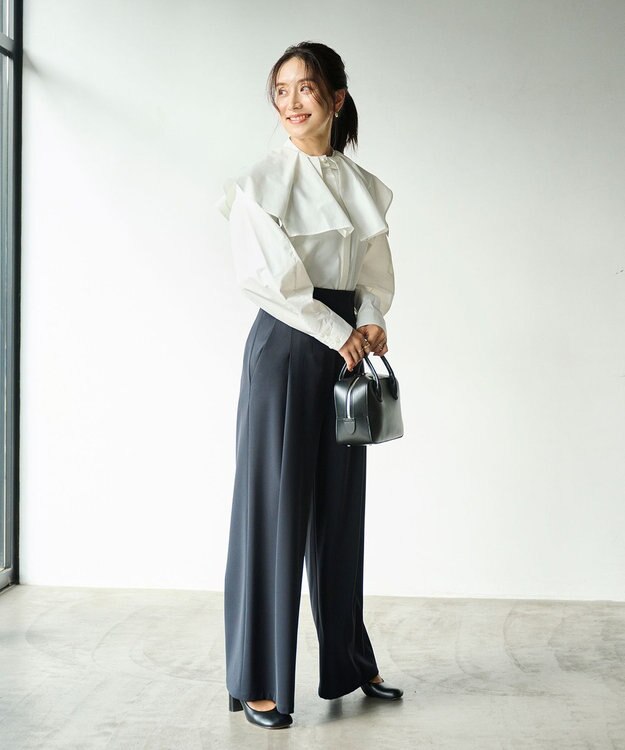 #Newans 【セレモニーにも】美シルエットワイドパンツ ネイビー