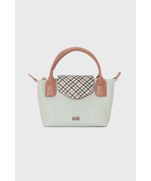 DAKS 【2WAY】ナイロン×牛革 ハウスチェック ミニバッグ シーグラス
