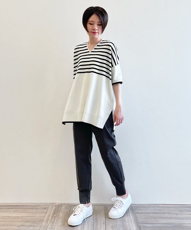 自由区 【新型登場！/WEB限定カラー有】ハイツイストコットンアセテート ニット5分袖 ホワイト系2