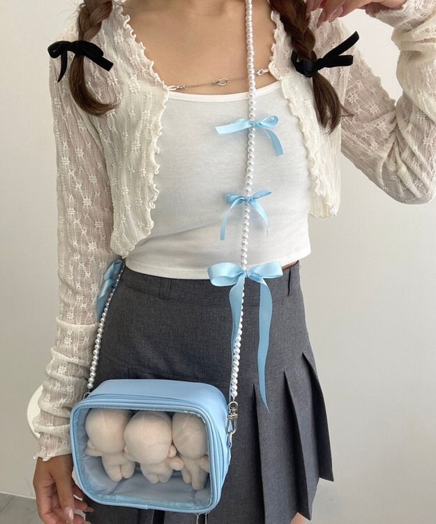 WEGO リボンビーズストラップ サックス