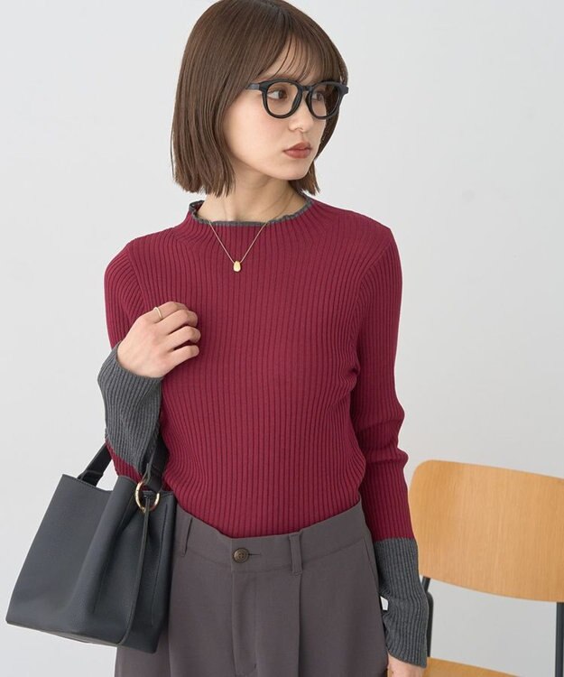 earth music&ecology ハイネックリブニットプルオーバー Bordeaux