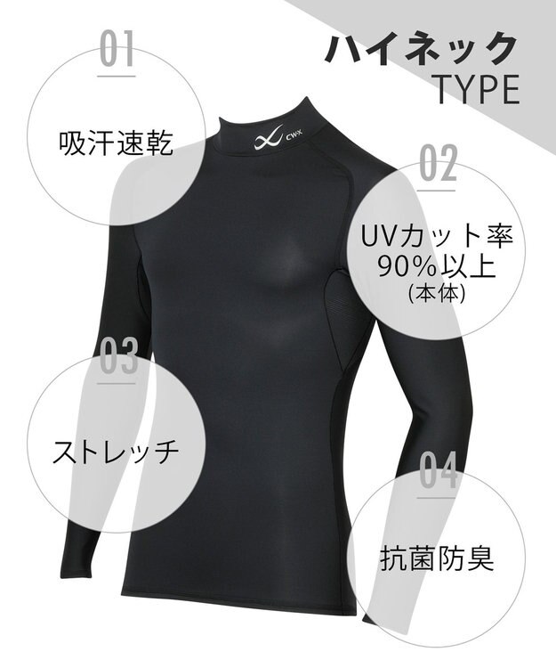 CW-X 【MEN】　機能性トップス　SECOND　BODY　2.0　吸汗速乾　UVカット率90%以上　抗菌防臭　ハイネック・長袖　/ワコール　CHO039 ブラック