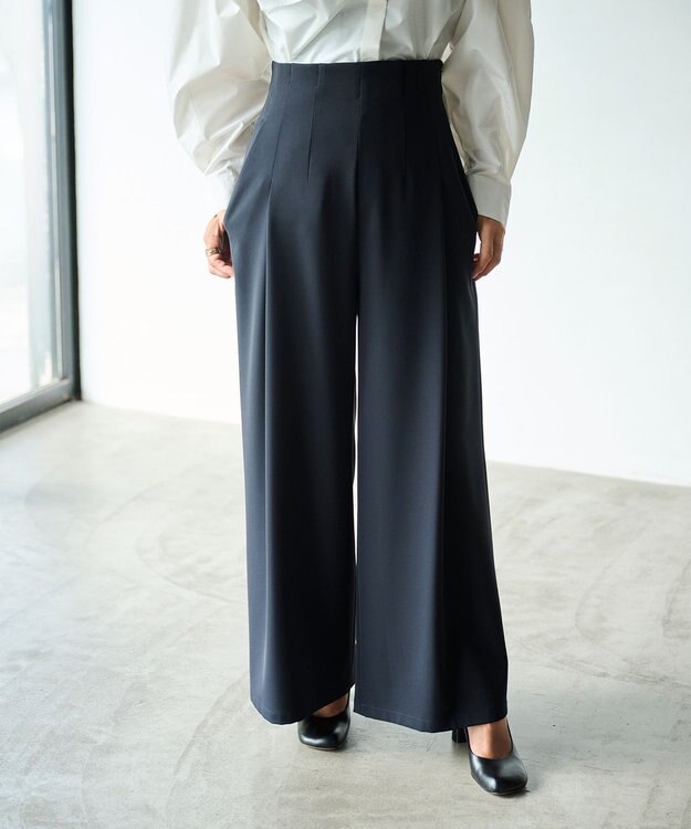 #Newans 【セレモニーにも】美シルエットワイドパンツ ネイビー