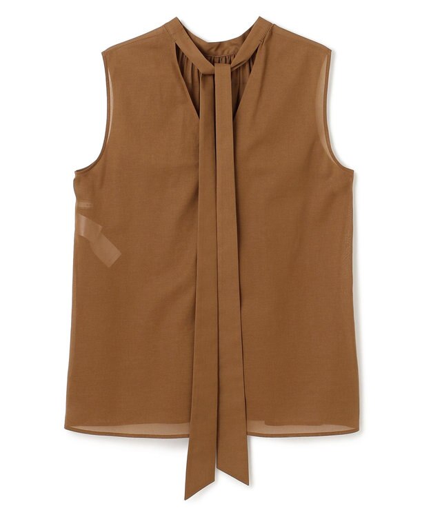 BEIGE， 【洗える】BAC / コットンバックボウタイノースリーブブラウス Brown
