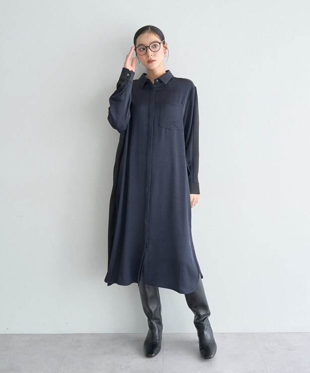 YECCA VECCA ヴィンテージサテンシャツワンピース Khaki