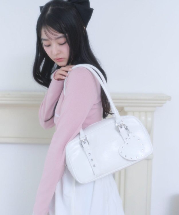 WEGO スタッズハートチャーム付きハトメボストン ホワイト