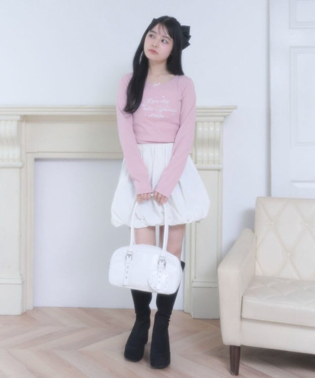 WEGO スタッズハートチャーム付きハトメボストン ホワイト