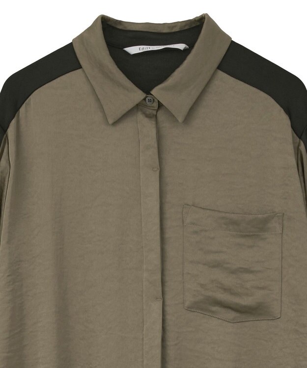 YECCA VECCA ヴィンテージサテンシャツワンピース Khaki
