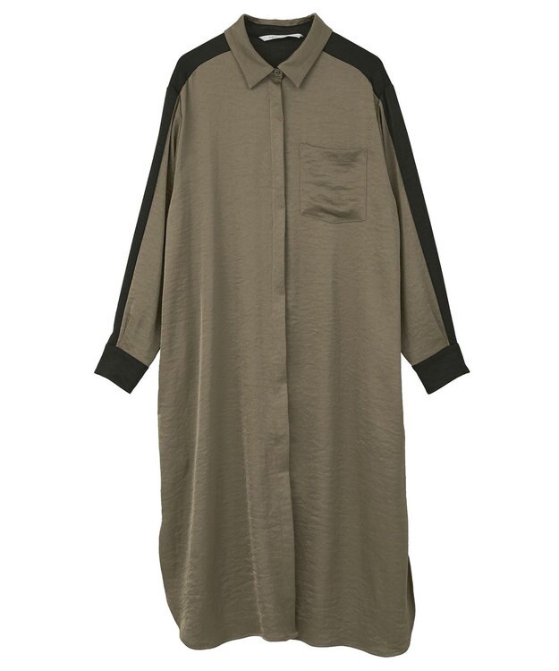 YECCA VECCA ヴィンテージサテンシャツワンピース Khaki