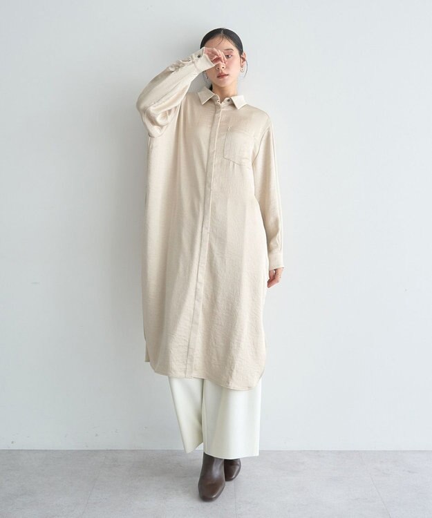 YECCA VECCA ヴィンテージサテンシャツワンピース Khaki