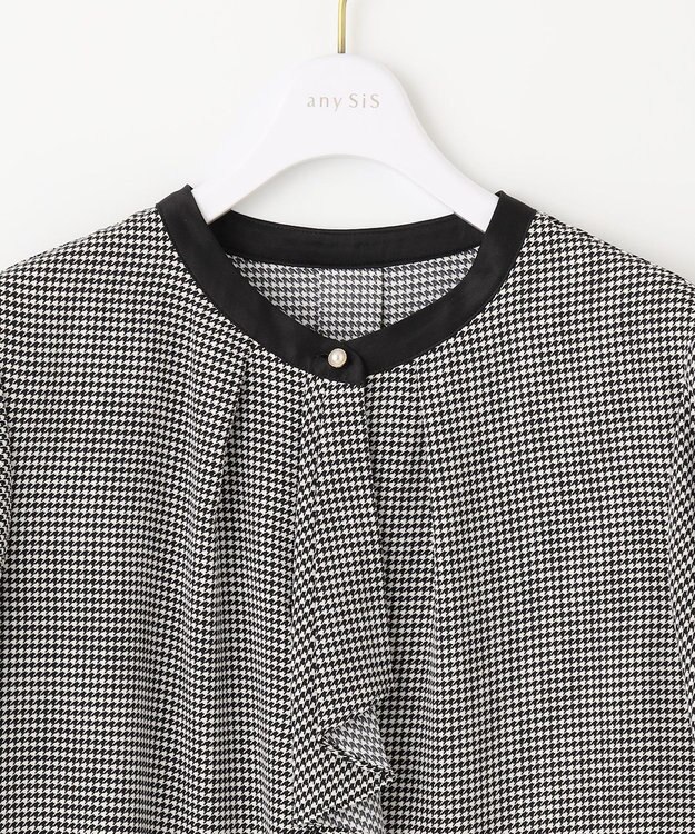ANY SIS S 【洗える】ラッフルボウ ブラウス モノトーン千鳥