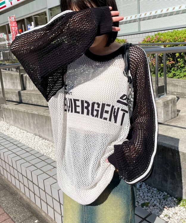 WEGO ラグランメッシュニットプルオーバー 柄2