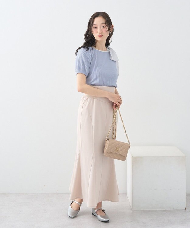 earth music&ecology アシメ肩リボンカットソー Grayish Blue