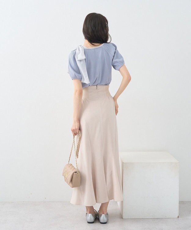 earth music&ecology アシメ肩リボンカットソー Grayish Blue