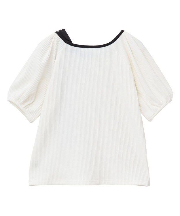 earth music&ecology アシメ肩リボンカットソー Ivory