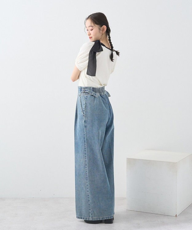 earth music&ecology アシメ肩リボンカットソー Ivory