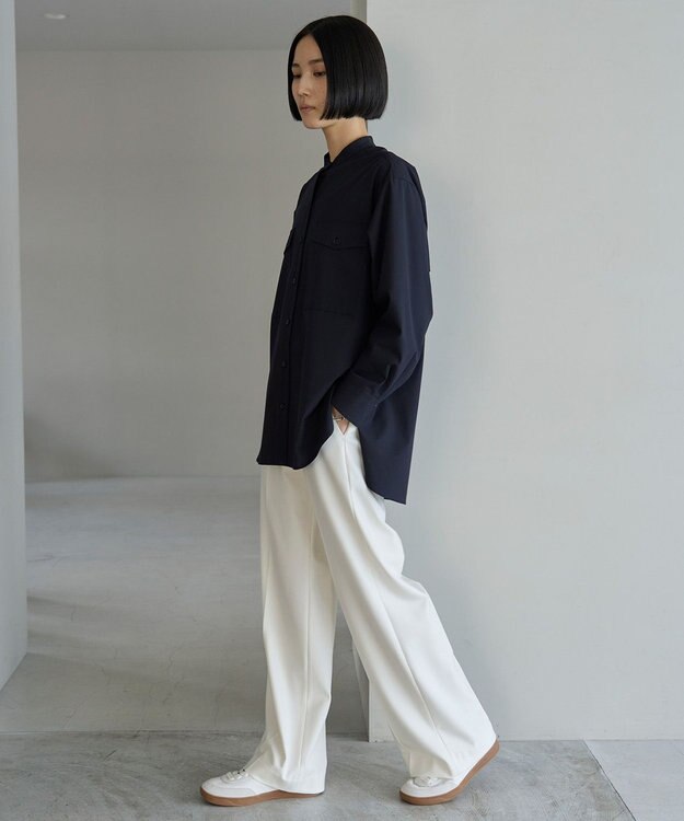 UNFILO ウールライク バンドカラーシャツ トップグレー