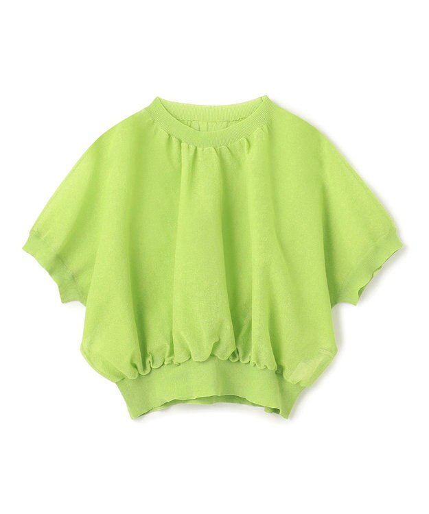 BEIGE， 【洗える・Oggi 7月号掲載】LUPINUS / リネン混半袖プルオーバーギャザーニット Lime