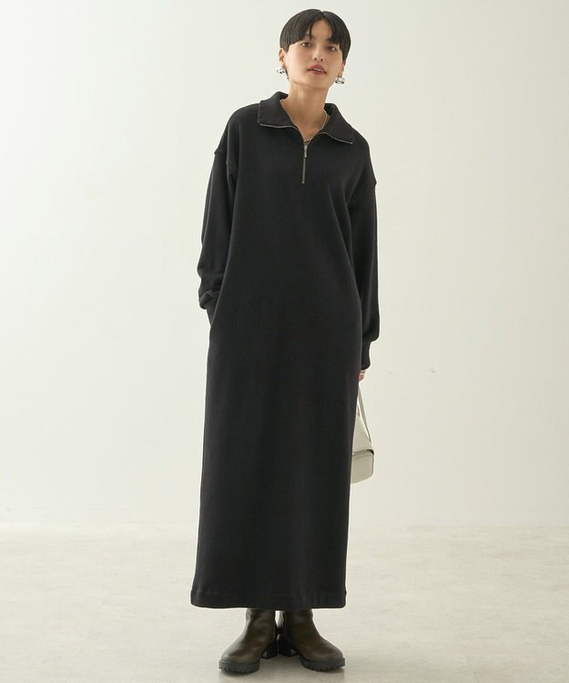 AMERICAN HOLIC ハーフＺＩＰ裏毛ワンピース Black