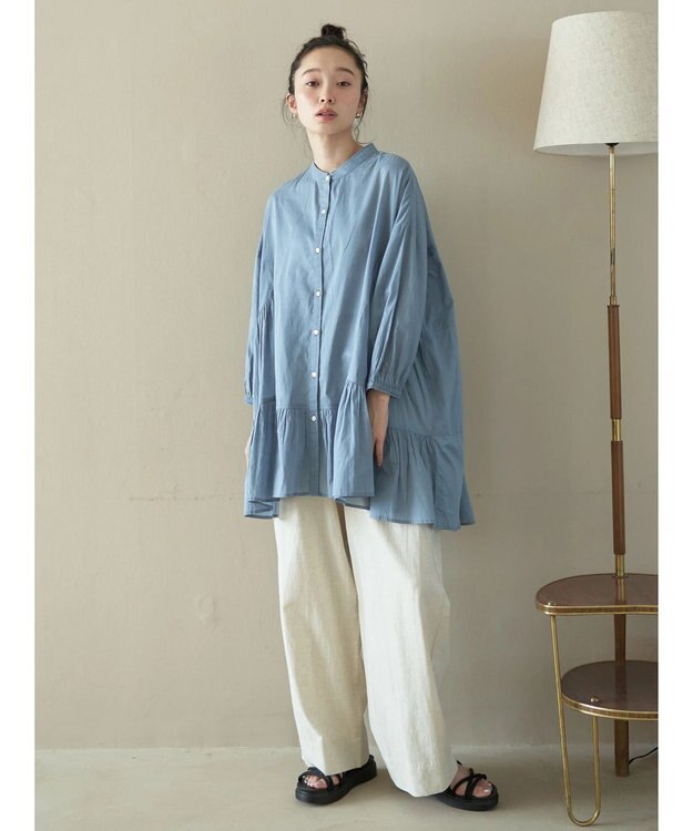 earth music&ecology コットンボイル切替ティアードチュニック Blue