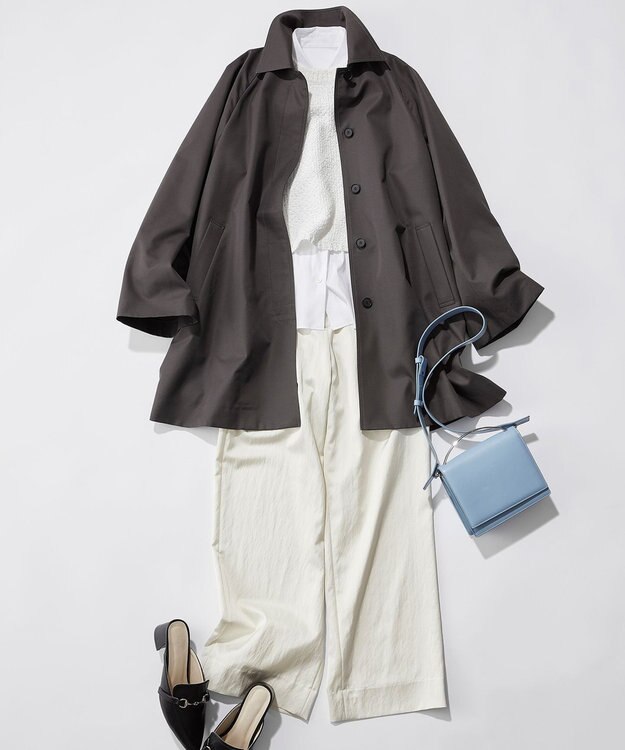 ICB 【撥水加工】ＴＣシャンブレーツイル ステンカラーコート チャコール系