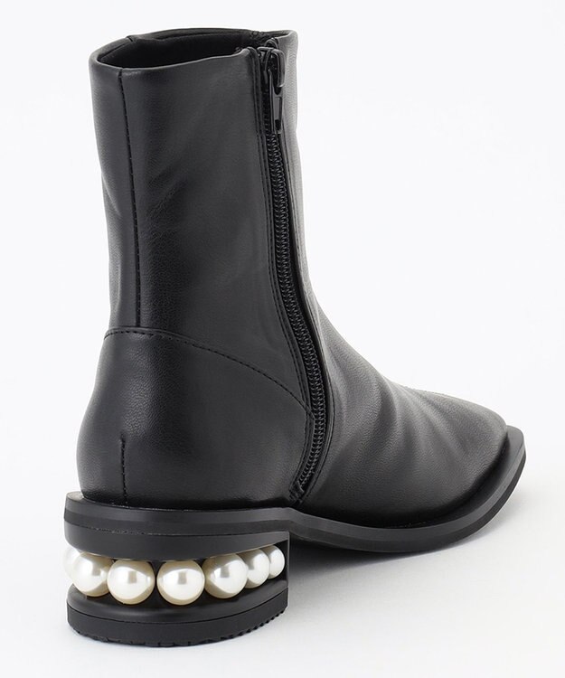 組曲 【23.5cm~24cm】パールヒールミドルブーツ ブラック系