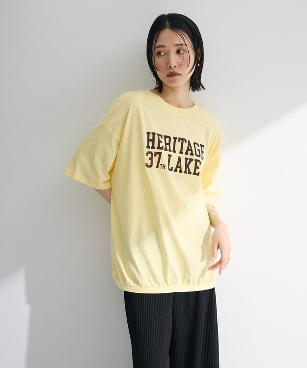 Green Parks カレッジロゴ刺繍５分袖チュニック Yellow