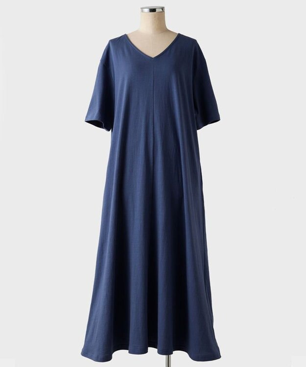 TOQUE 〈大草直子さんアドバイザー〉 【天然素材】タンギス コットン天竺 半袖ワンピース ネイビー
