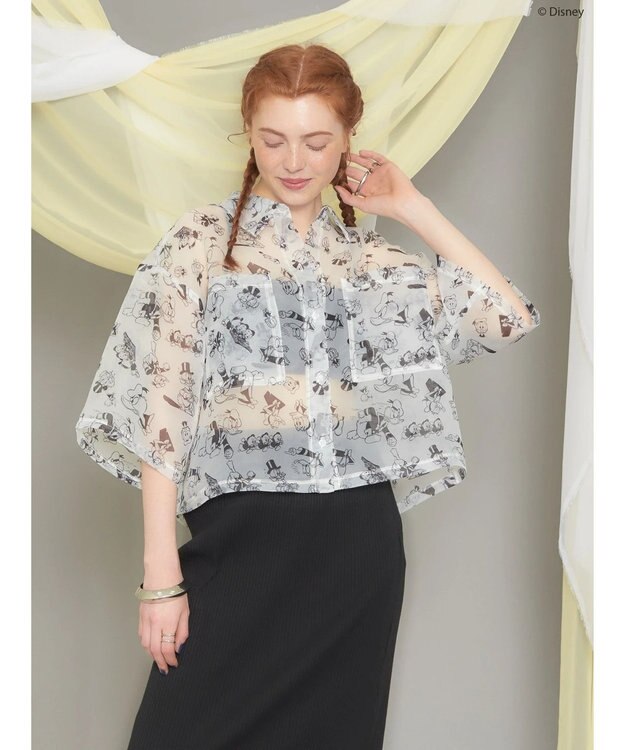 AMERICAN HOLIC 総柄シアーショート丈シャツ／Ｄｉｓｎｅｙ Ivory