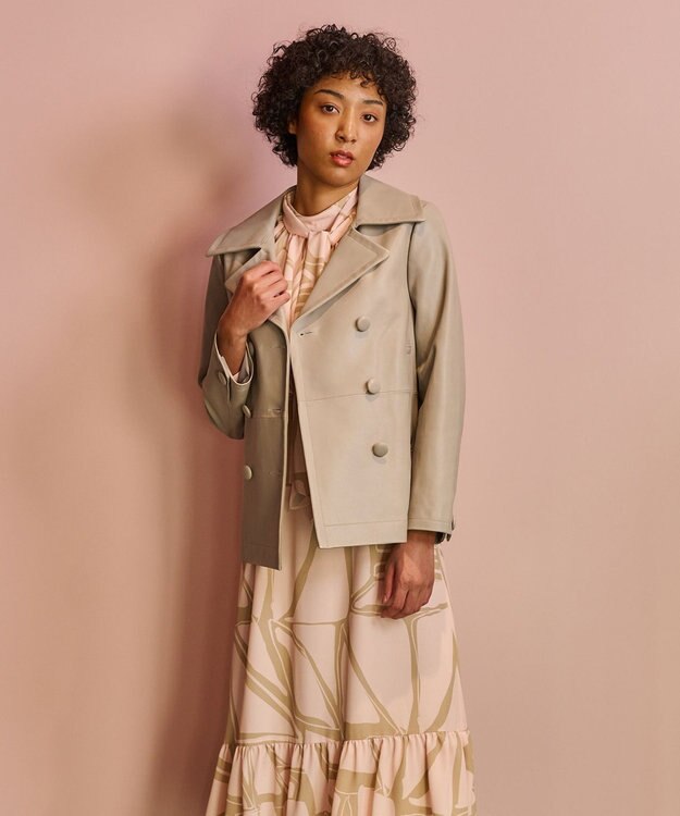 GRACE CONTINENTAL ラムレザーＰコート グレー