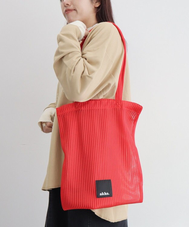 CRAFT STANDARD BOUTIQUE akha.ストライプメッシュトートバッグ Red