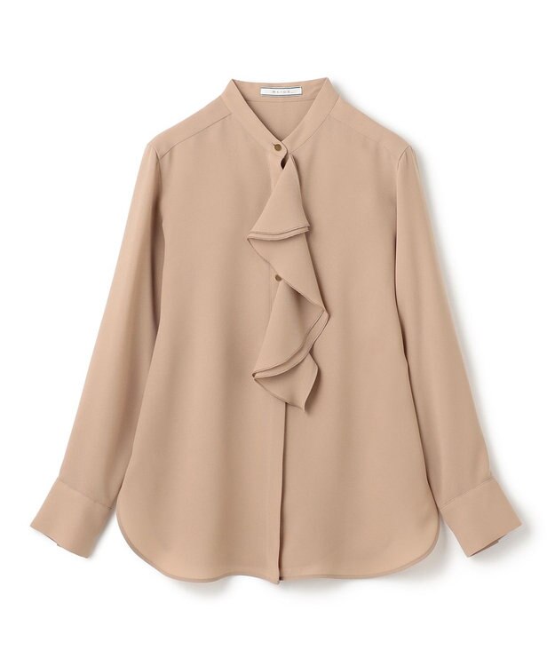 BEIGE， 【洗える】STOW / バンドカラーフリルブラウス Milk tea