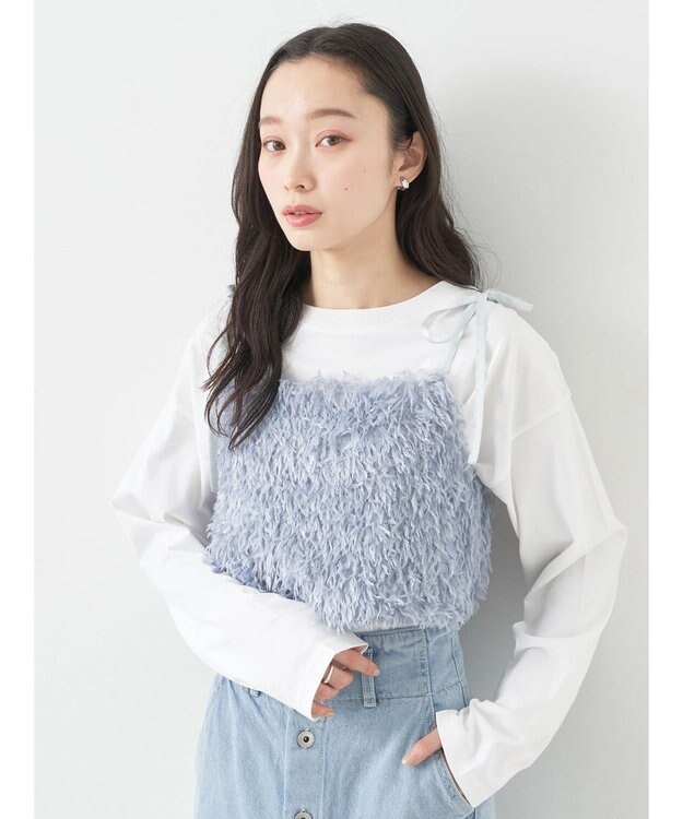 earth music&ecology 肩リボンフェザービスチェ Blue