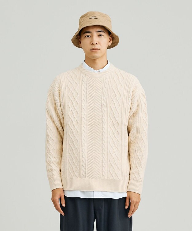J.PRESS YORK STREET 【UNISEX】アランケーブル クルーニット ホワイト系
