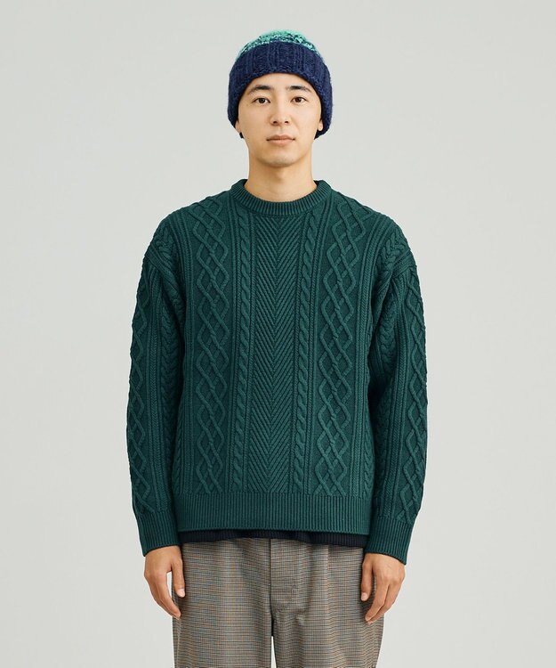 J.PRESS YORK STREET 【UNISEX】アランケーブル クルーニット グリーン系