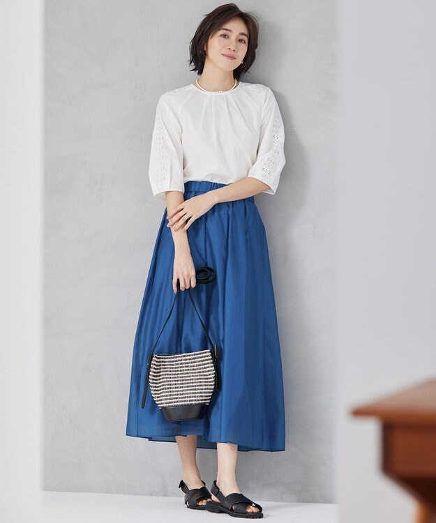 自由区 S 【洗える】エアリー スカート ブルー
