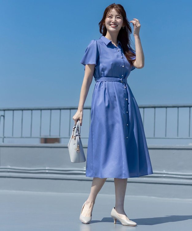 ANY SIS S 【接触冷感・UVカット・速乾】スムージーポリエステル シャツワンピース ブルー