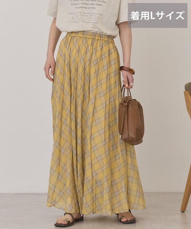 AMERICAN HOLIC 【選べる丈】チェックシアープリーツスカート Yellow